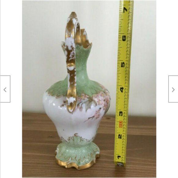 Porcelain Cruet Bottle Green Floral Pattern Gold Antique D&C Limoges France - Picture 4 of 10